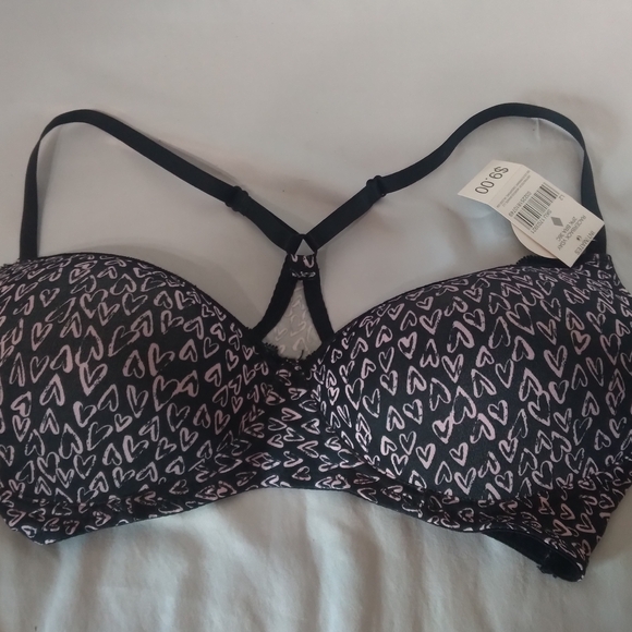 Just Be Black Bra with Pink Heart Design - Picture 1 of 3